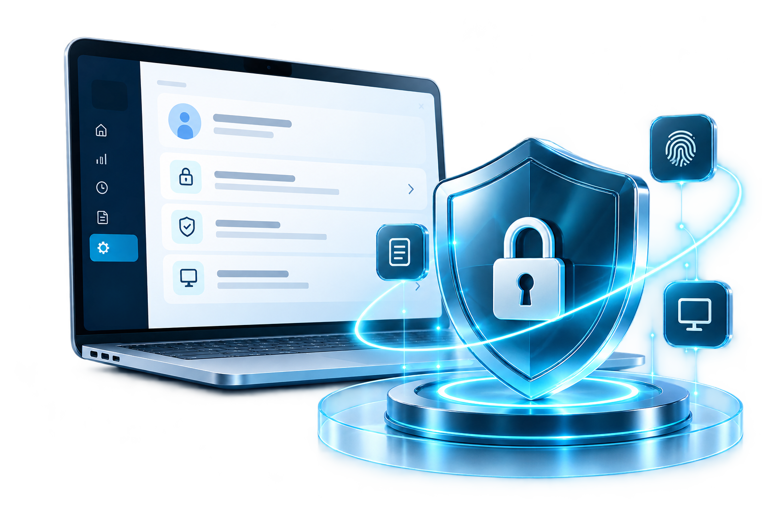 Account security dashboard with shield and lock protection